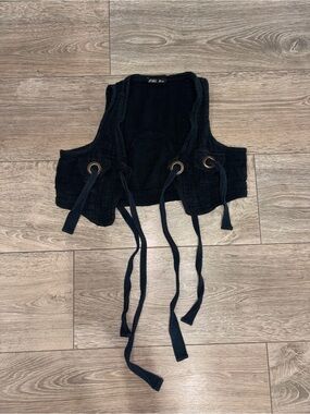 Y2K Black Grommet Tie Vest Fairy Grunge Whimsigoth Boho